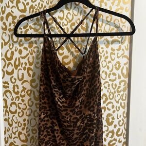Elegant Zig Zag Spaghetti Strap Wild Fable Leopard Print Casual Party Dress MIDI